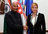 President Ram Nath Kovind being received at the Croatian-Indian Economic Forum at Croatian Chamber of Economy, Zagreb in the Republic of Croatia on Wednesday. (UNI)