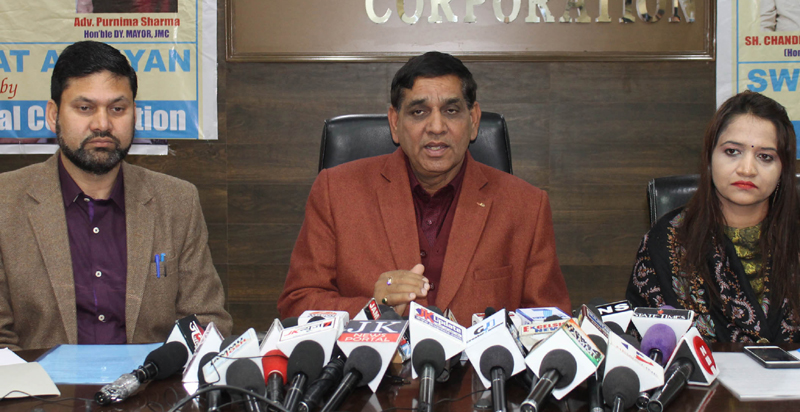 JMC Mayor addressing a press conference on Wednesday. — Excelsior/Rakesh JMC Mayor addressing a press conference on Wednesday. — Excelsior/Rakesh