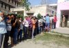 Long queue of voters at polling station in LoC area of Jhangar in Nowshera. -Excelsior/Bhat