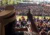 People's Conference chairman Sajad Lone addressing a massive rally on Monday.