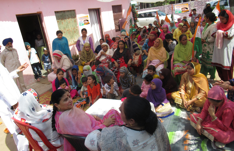 PMC president Indu Pawar during an election meeting at Belicharana in Jammu. PMC president Indu Pawar during an election meeting at Belicharana in Jammu.