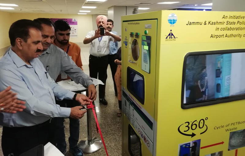 Chairman, J&K SPCB, Ravi Kesar, inaugurating Reverse Vending Machine at Jammu Airport. Chairman, J&K SPCB, Ravi Kesar, inaugurating Reverse Vending Machine at Jammu Airport.