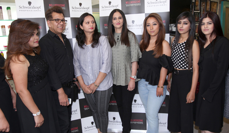 Najeeb-Ur-Rehman, PPS Director of Schwarzkopf Professional Asia, along with officials of Headmasters Wellness Zone on the launch of latest trend collection at Trikuta Nagar Centre. —Excelsior/Rakesh Najeeb-Ur-Rehman, PPS Director of Schwarzkopf Professional Asia, along with officials of Headmasters Wellness Zone on the launch of latest trend collection at Trikuta Nagar Centre. —Excelsior/Rakesh