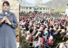 PDP president Mehbooba Mufti addressing a rally at Sheeri in Baramulla. — Excelsior/Aabid Nabi
