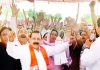 Union Minister Dr Jitendra Singh campaigning in the outskirts of Udhampur city on Sunday.