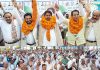 Raman Bhalla and other senior Congress leaders in election rally at RS Pura on Tuesday.