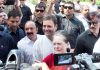 UPA Chairperson Sonia Gandhi and AICC President Rahul Gandhi intaracting with midea person after filing her nomination for lok sabha election 2019 from Raebareli on Thursday