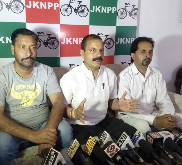 NPP president Balwant Singh Mankotia addressing a press conference at Udhampur on Tuesday. NPP president Balwant Singh Mankotia addressing a press conference at Udhampur on Tuesday.