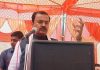Deputy Chief Minister, Uttar Pradesh, Keshav Parshad Moriya addressing public rally at village Sarada, Hiraganar on Thursday. —Excelsior /Pardeep