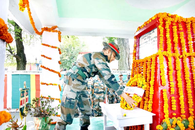 An Army officer paying tributes to martyrs during function at BG Brigade in Poonch on Friday. -Excelsior/Rahi Kapoor An Army officer paying tributes to martyrs during function at BG Brigade in Poonch on Friday. -Excelsior/Rahi Kapoor