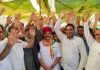 Congress candidate Vikramaditya Singh in an election rally at Reasi on Wednesday.
