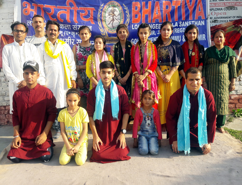 Artists posing for photograph after presenting musical play at Jammu on Saturday. Artists posing for photograph after presenting musical play at Jammu on Saturday.