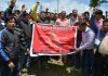 PM package employees protesting at Srinagar on Saturday. —Excelsior/Shakeel