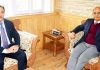 Advisor K.K Sharma meeting Chairman J&K Bank Parvez Ahmed in Srinagar on Friday.