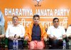 BJP leaders during a meeting at Jammu on Friday.