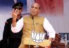 Union Home Minister Raj Nath Singh addressing an election rally in Kullu on Thursday. (UNI)
