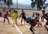 Players in action during a Kabaddi final match at MA Stadium, Jammu on Thursday.