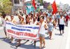 PHE daily wagers taking out a protest march in Kathua on Friday. -Excelsior/Pardeep