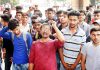 Students protesting against hike in revaluation and re-examination fees at JU in Jammu. -Excesior/ Rakesh