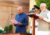 President Ram Nath Kovind administering the oath of office of the Prime Minister to Narendra Modi at a swearing-in ceremony at Rashtrapati Bhavan, in New Delhi on Thursday.