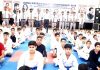 Karatekas during Jammu District Karate Championship in Jammu.