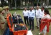 Principal Secretary Home, Shaleen Kabra inspecting rescue gadgets and disaster handling equipments at Jammu on Saturday.