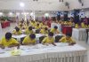 Students appearing in 9th J&K State Level Abacus & Arithmetic Competition at Jammu on Sunday.