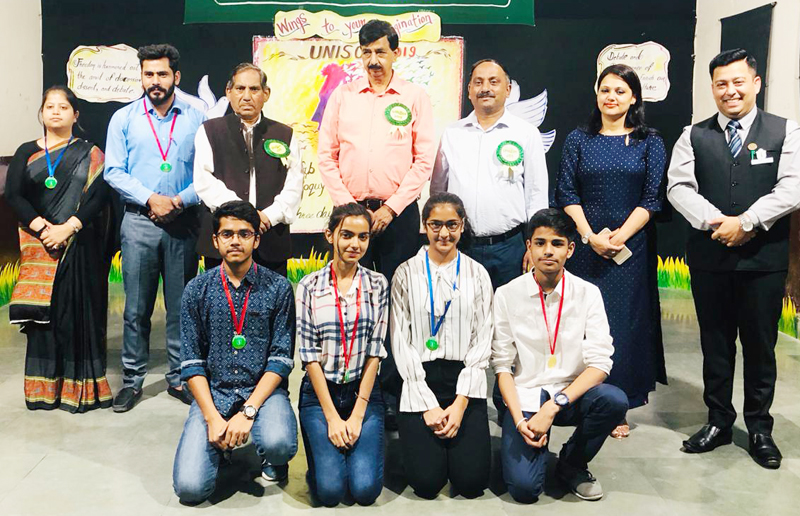 Winners of Debating Fest ‘Unison-2019’ posing for a group photograph at DPS Udhampur on Friday.