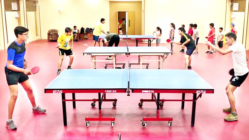 Paddlers in action in newly developed Table Tennis Hall at Indoor Complex, MA Stadium in Jammu. Paddlers in action in newly developed Table Tennis Hall at Indoor Complex, MA Stadium in Jammu.
