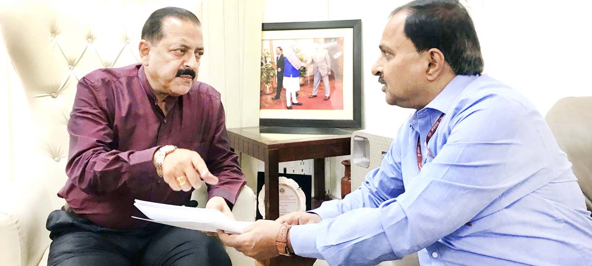 Union Minister Dr Jitendra Singh in discussion with NHAI officer on Tuesday. Union Minister Dr Jitendra Singh in discussion with NHAI officer on Tuesday.
