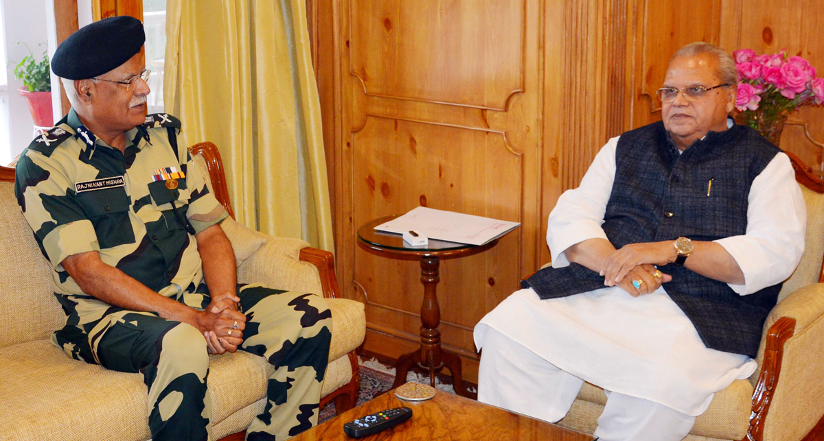 Governor Satya Pal Malik meeting Director General, BSF Rajni Kant Mishra on Thursday. Governor Satya Pal Malik meeting Director General, BSF Rajni Kant Mishra on Thursday.
