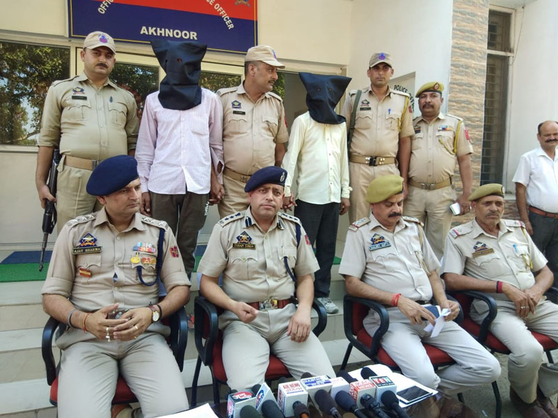 SP Rural Suram Singh and DySP Akhnoor Ajay Sharma briefing media persons in Akhnoor on Wednesday. SP Rural Suram Singh and DySP Akhnoor Ajay Sharma briefing media persons in Akhnoor on Wednesday.