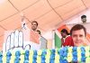 Congress President Rahul Gandhi addressing an election rally at Neemuch in Madhya Pradesh on Tuesday. (UNI)