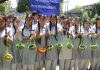 School girls with water pots to be hanged at Janana Park for birds in Jammu. -Excelsior/Rakesh