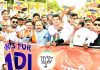 Union Minister Dr Jitendra Singh, along with BJP National Vice President Shyam Jaju and others, campaigning in the Connaught Place area of New Delhi.