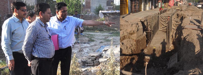 Divisional Commissioner Jammu, Sanjeev Verma inspecting sewerage projects on Tuesday. Divisional Commissioner Jammu, Sanjeev Verma inspecting sewerage projects on Tuesday.