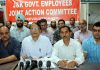 Senior EJAC members addressing joint press conference in Jammu on Friday. — Excelsior/Rakesh