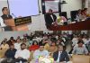 Justice Sanjeev Kumar addressing one-day training programme on ‘Cyber Law’ on Sunday.