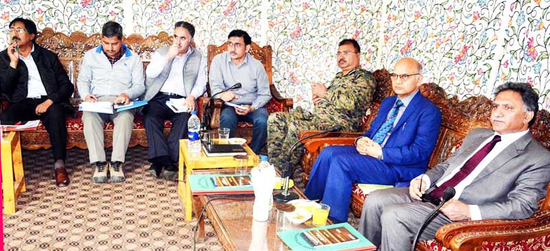 Advisors Khurshid Ganai and K K Sharma chairing a meeting at Baltal on Friday. Advisors Khurshid Ganai and K K Sharma chairing a meeting at Baltal on Friday.
