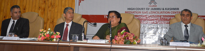 Chief Justice Gita Mittal addressing Judges and Lawyers during 3-day training programme on mediation on Thursday. Chief Justice Gita Mittal addressing Judges and Lawyers during 3-day training programme on mediation on Thursday.
