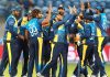 Sri Lankan players celebrating victory against Afghanistan in World Cup at Cardiff on Tuesday.