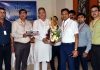 Members of JOA welcoming former Dy CM Kavinder Gupta during second optical conference at Jammu on Sunday.