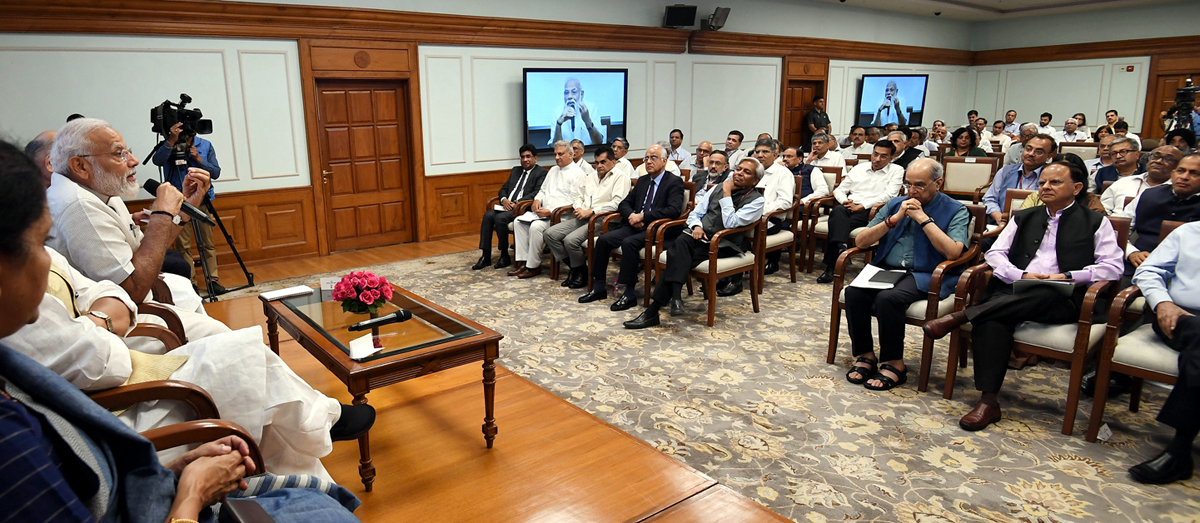 Prime Minister, Narendra Modi interacting with the Secretaries to the Government of India at Lok Kalyan Marg in New Delhi on Monday. Prime Minister, Narendra Modi interacting with the Secretaries to the Government of India at Lok Kalyan Marg in New Delhi on Monday.