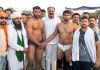 Winners of 7th Annual Mohammad Shab Ali Malang Peer Baba Wrestling Competition posing along with former Minister Surjeet Singh Slathia.