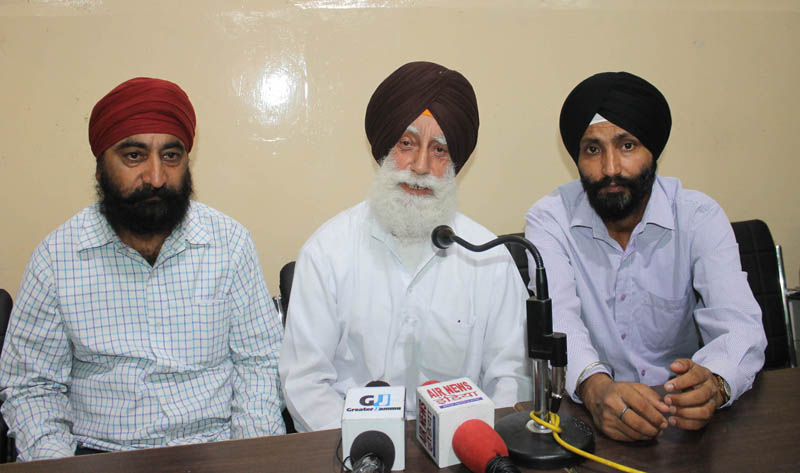 NC leaders from Gole Gujral addressing a press conference at Press Club, Jammu on Tuesday. NC leaders from Gole Gujral addressing a press conference at Press Club, Jammu on Tuesday.