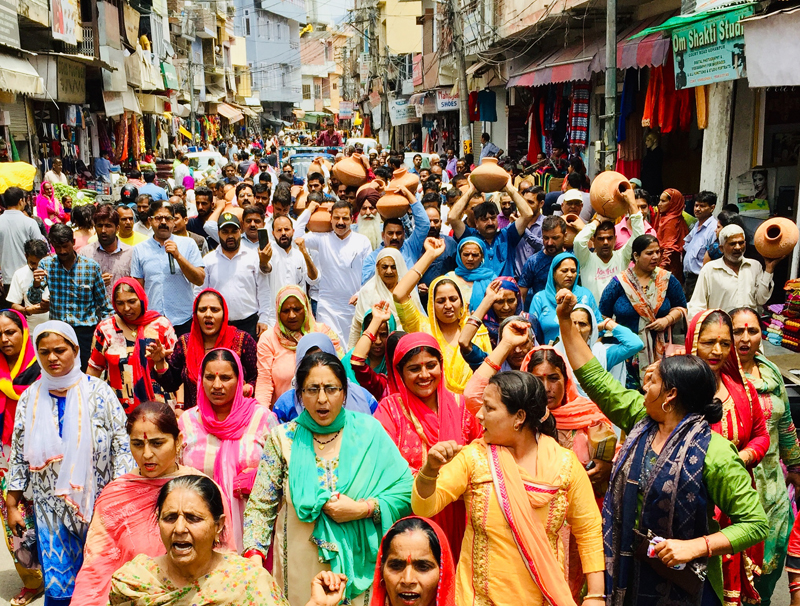 JKNPP leader taking out proterst rally against water scarcity in Udhampur on Tuesday. JKNPP leader taking out proterst rally against water scarcity in Udhampur on Tuesday.