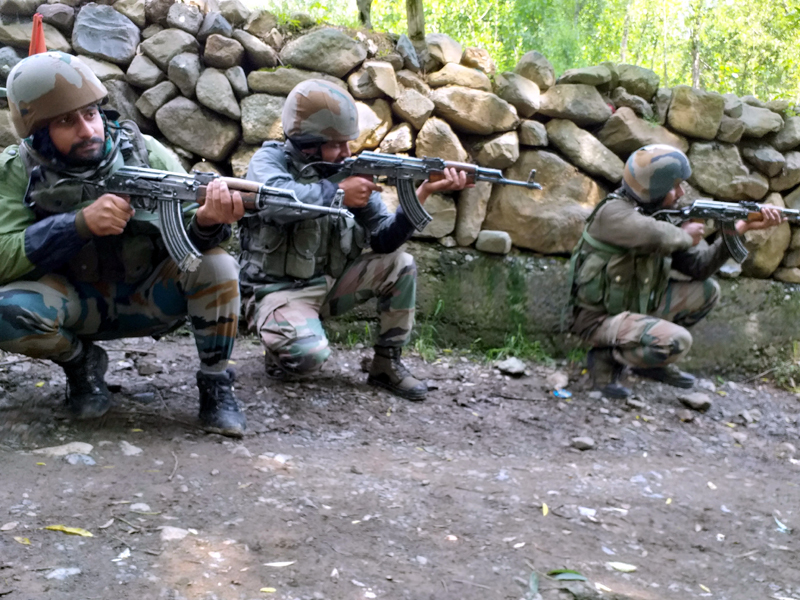 Troops at the encounter site at Verinag on Saturday. —Excelsior/Sajad Dar Troops at the encounter site at Verinag on Saturday. —Excelsior/Sajad Dar