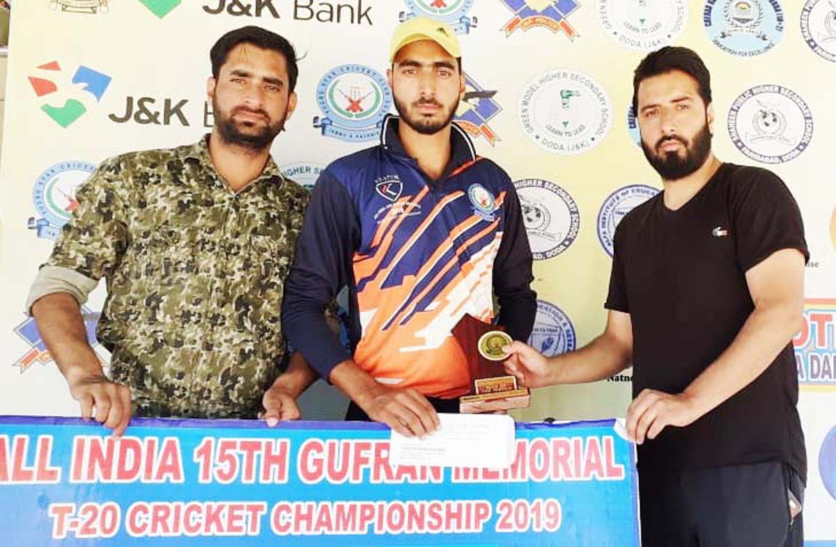Winner receiving man of the match award at Sports Stadium in Doda. Winner receiving man of the match award at Sports Stadium in Doda.