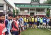 Footballers before participating in the trials for JK Bank team at TRC Synthetic Turf in Srinagar.