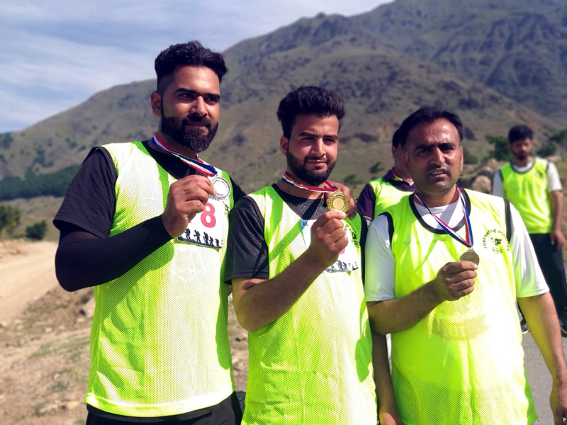 Winners of Sky Run posing for a photograph in Srinagar.